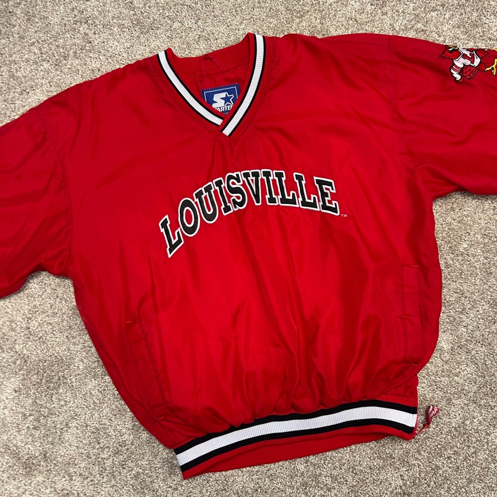 Vintage Starter Louisville Cardinals V-Neck Pullover Men Large Red Embroidered
